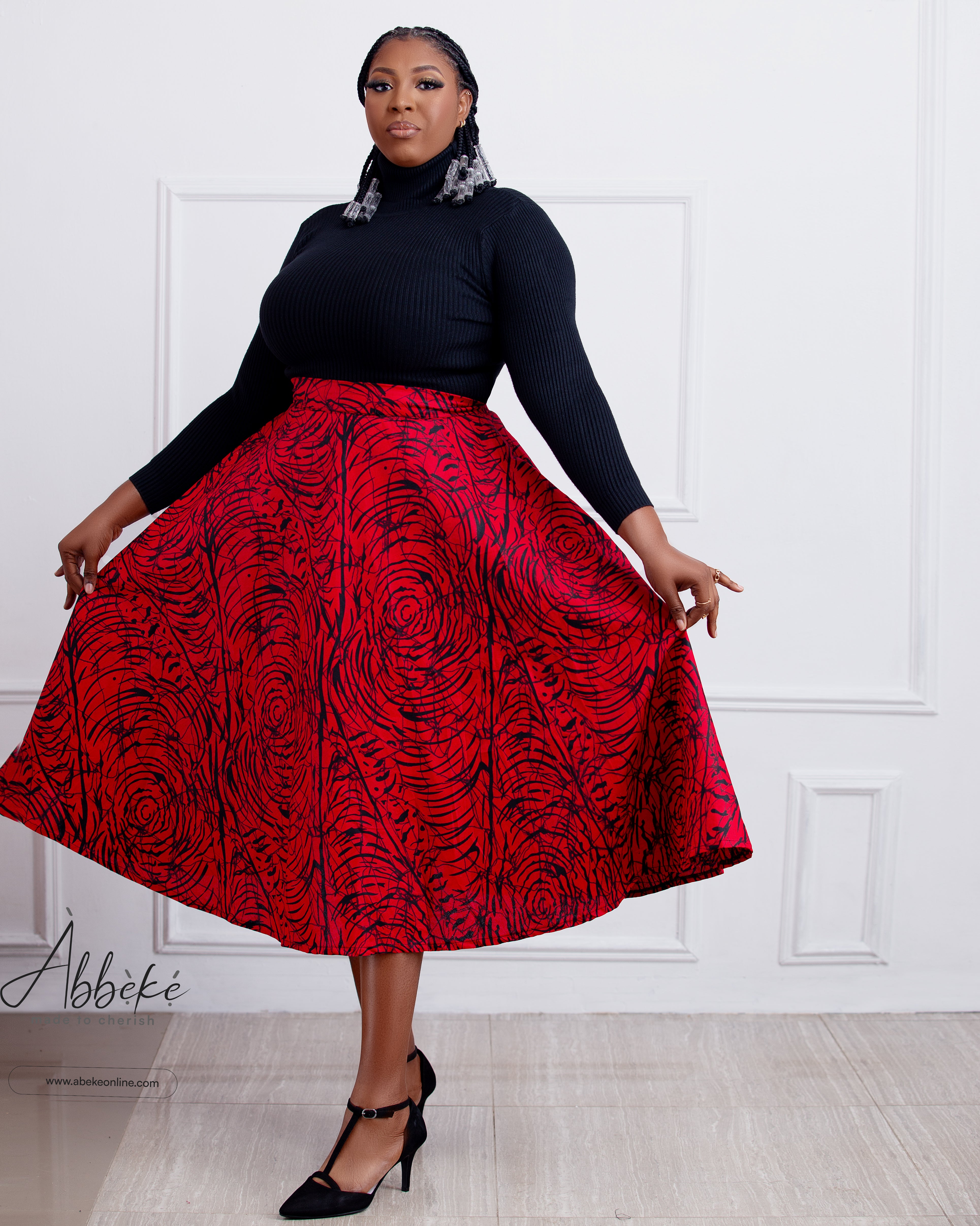 Plus size red shop and black skirt